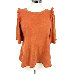 Eri + Ali Anthropologie Ruffle Shoulder Short Sleeve Shirt Orange Size Small